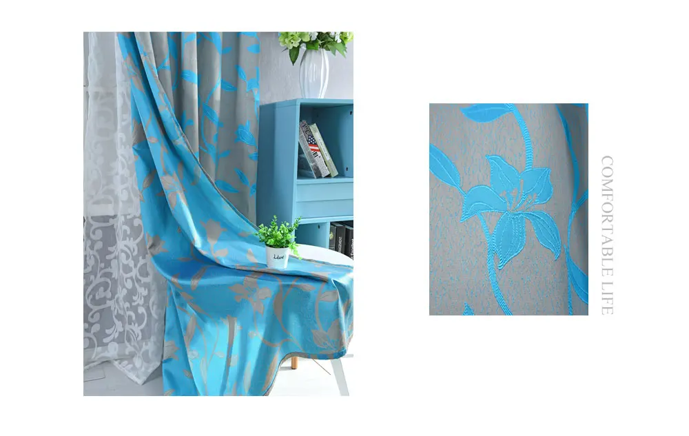 NAPEARL 1 шт. цветочный дизайн полузатемненный занавес, штора, черный, коричневый, синий жаккард, занавеска для окон, лечение гостиной, спальни