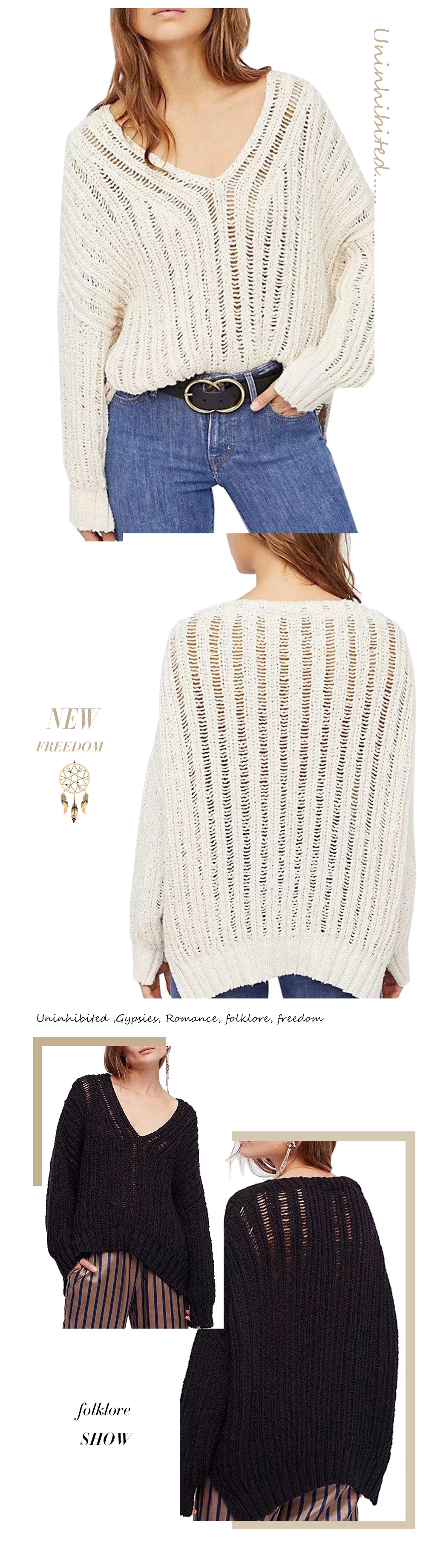 Everkaki Women Solid Knit Boho Sweaters Pullovers Long Sleeve Standard Cardigans Bohemian Holiday Female 2018 Autumn New (8)