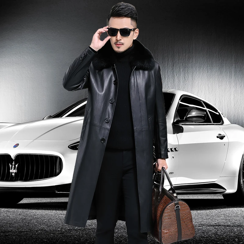

men genuine leather trench outerwear men sheepskin