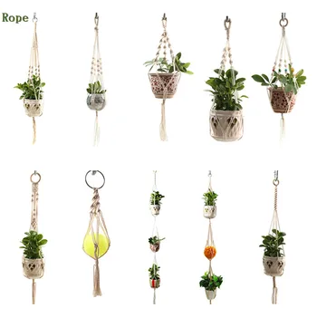 

1PC Vintage Macrame Plants Hanger Hook Flower Pot Holder 4 Legs String Hanging Rope Wall Art Home Garden Balcony Decoration