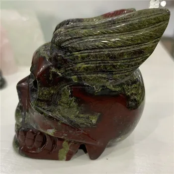 

GJ Cool Skull Cheap Hand Carved 7cm Natural Dragon Blood Quartz Crystal Reiki Skull With Wing for Gifts