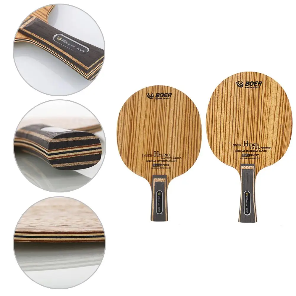 2018 جديد عالية الجودة مضرب ترابيزة تنس الطابق طويلة/قصيرة مقبض طلقة واحدة 2 طبقات من زيبرا و 5 طبقات بينغبونغ مضرب