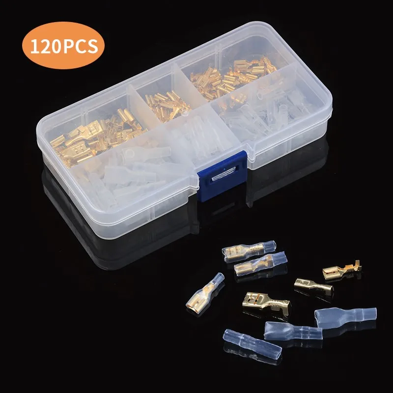 120Pcs/60Pairs Female Spade Crimp Terminals Electrical Insulating Sleeve Wire Wrap Connector | Строительство и ремонт