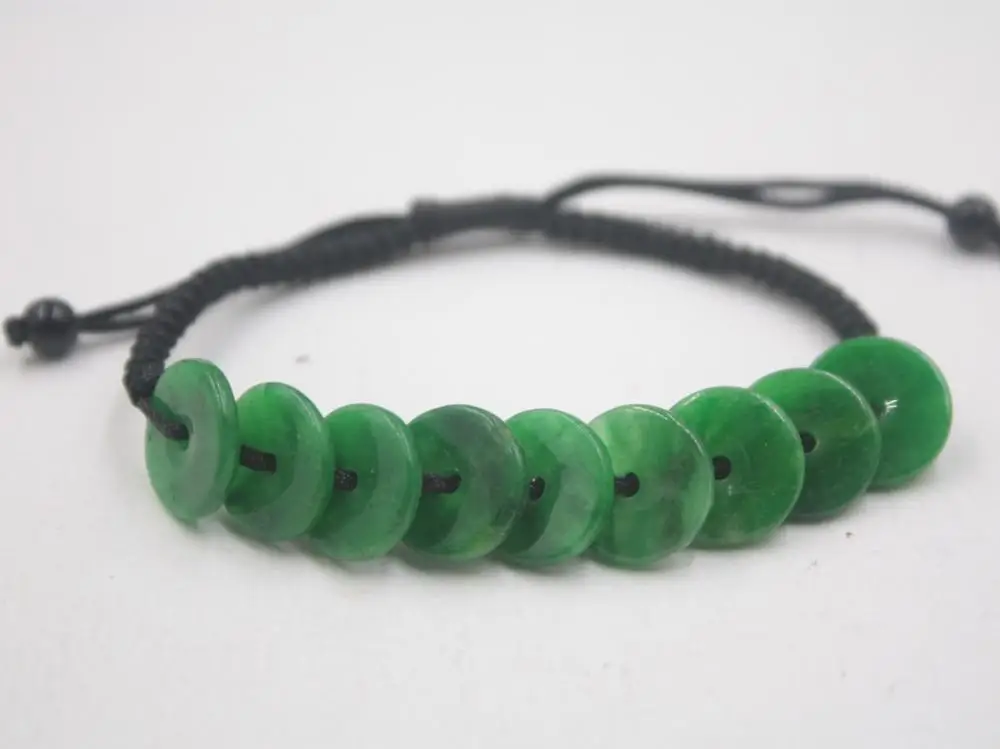 

Real Natural Jade Jadeite Bracelet Round Green Safety Button For Women And Men Red Rope Weave Lucky Bracelet 6.3''L