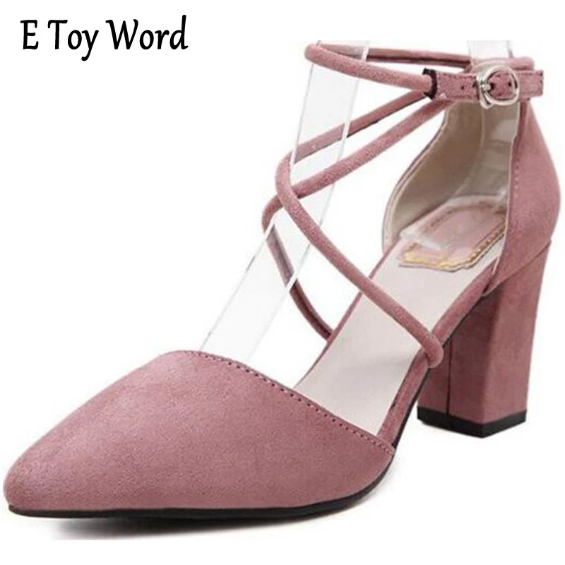 

E TOY WORD Women's Pumps Comfortable Elegant Cross-Strap Pointed toe High-Heeled Suede Leather shoes Women zapatos mujer tacon