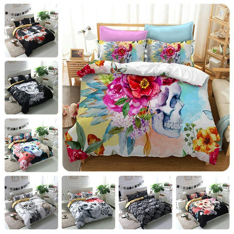 Plain Duvet Cover Quilt Set Pillow Cases Bed Quilted Grid Twin Queen Full King
