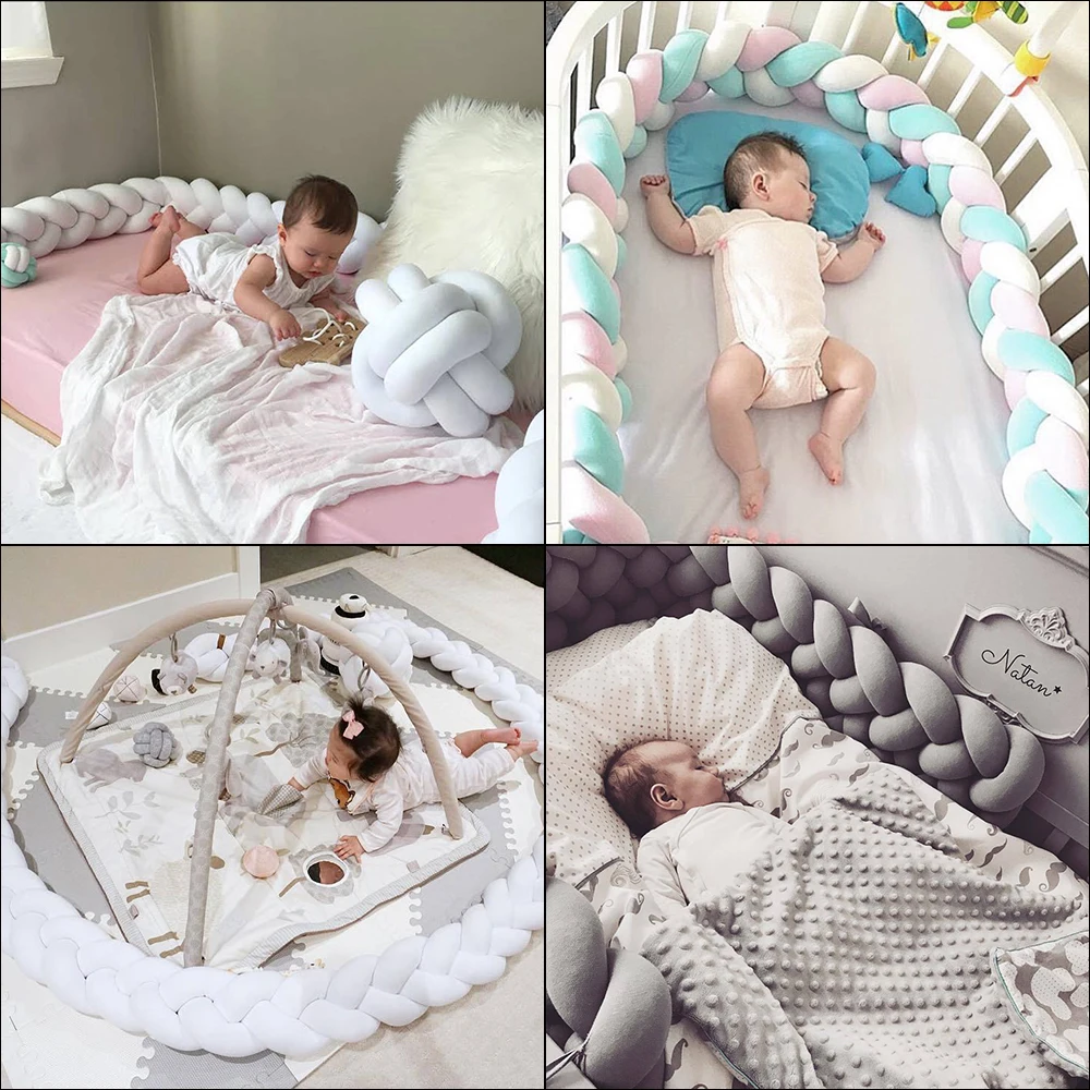

2M Baby Bed Bumper Nordic Baby Knot Braid Bed Weaving Plush Baby Crib Protector Kids Crib Bumper Infant Knot Pillow Room Decor