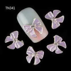 10 шт 3D ногтей сплава украшения фиолетовый бантик дизайн блестки со стразами наклейки на кончики ногтей инструменты TN341