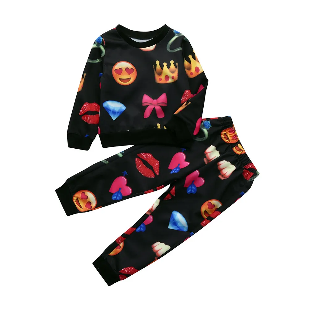 2018 Toddler Kids Boys Girls Cute Emoji Outfits T Shirt Tops +Pants Set Clothes in Clothing