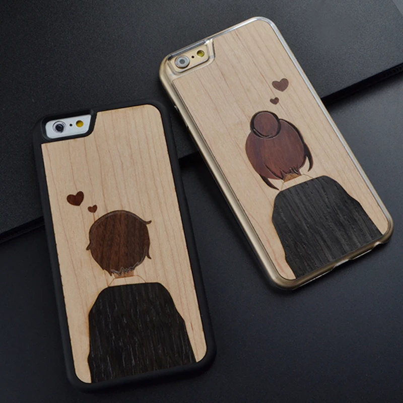 

Lovers Splicing retro original unique romantic design wood phone case for iPhone 6 S 7 8 plus wooden cover for Huawei P10 plus