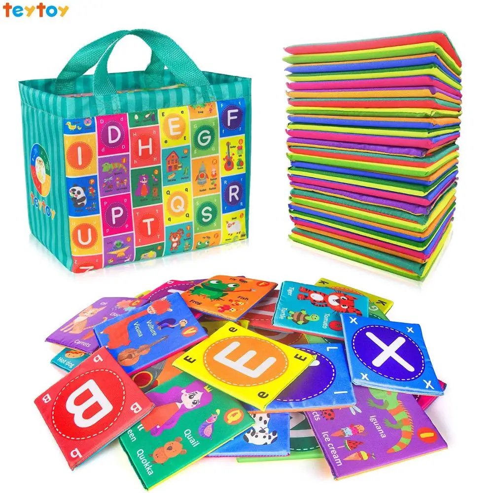 Teytoy bébé doux Alphabet cartes jouets, bébé début apprentissage Puzzle jouet avec sac de rangement, lavable doux jouet en tissu