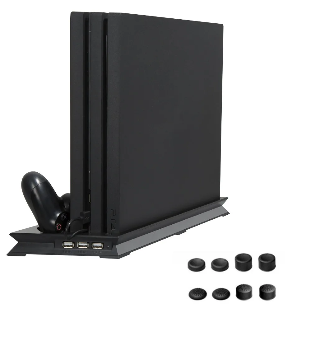 PS4 Pro Cooling Fan Vertical Stand Dual Controllers Charging Dock USB 3