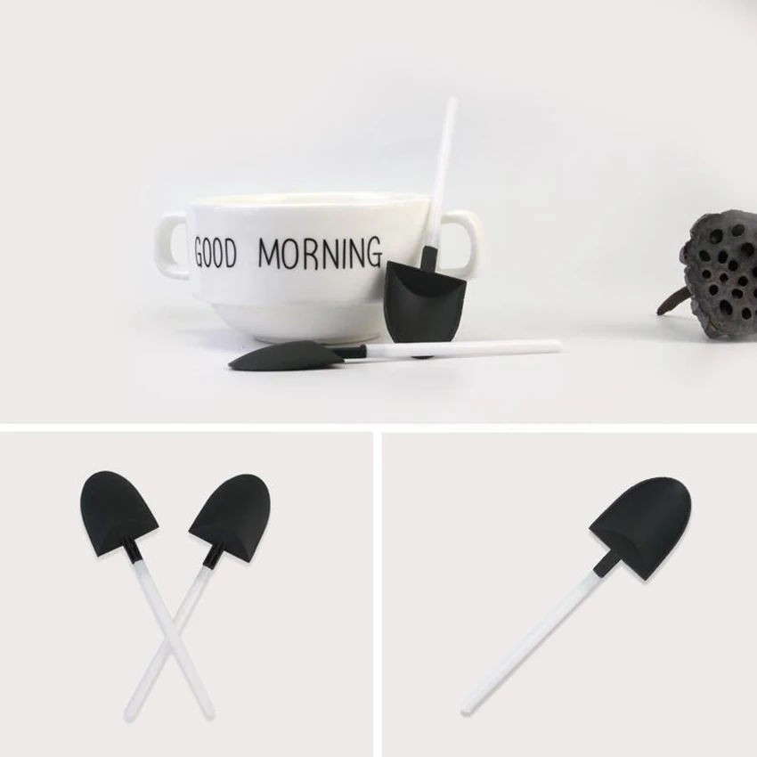 

5pc Plastic Disposable Mini Shovel Spoon Potted Ice Cream Cake Spoon for Kids Dessert Tea Coffee Spoons Party Supplies