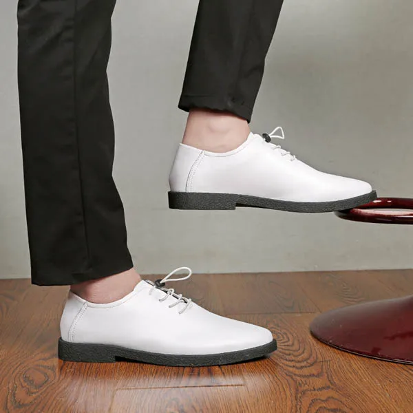 QFFAZ/Новые Мужские модельные туфли-оксфорды из натуральной кожи, свадебные туфли, дышащие мужские деловые туфли на шнуровке, большие размеры 38-45 - Цвет: Elastic band white