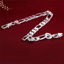 Чистый 925 Серебряный браслет для женщин 6 мм Figaro звено цепи браслет и браслеты Pulseira модные ювелирные изделия подарки оптом