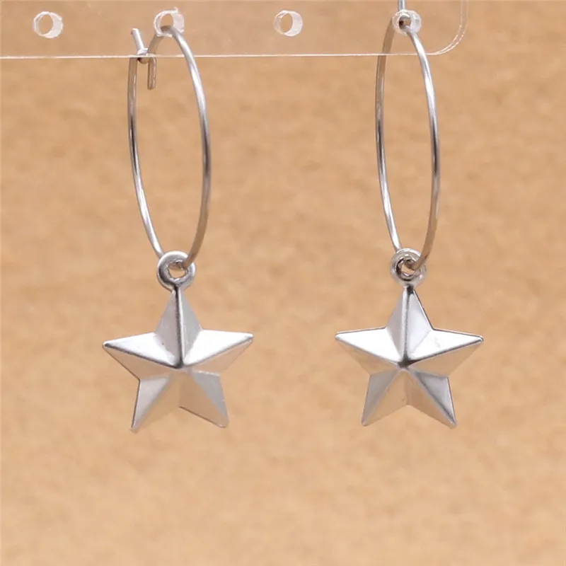 

316L Stainless Steel Hoop Earrings With 3D Hollow Out Moon Star Heart Charms Brief Style Never Fade Anti-allergy