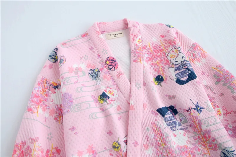 Японская юката халаты пижамы наборы Зимний теплый халат костюмы утолщение хлопок халат пижамы Свободная Пижама для сна досуг