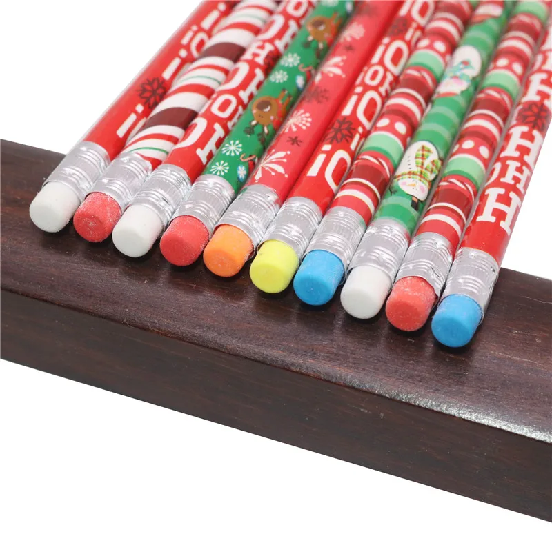 Stationery set Christmas pencil 10 pcs plus 4 pcs pen grip Four-color mixing writing tool School supplies Device to hold pen