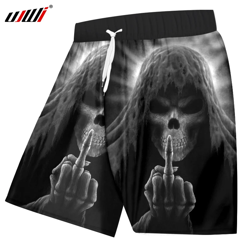 UJWI, летние мужские шорты с 3d принтом черепа смерти, мужская спортивная одежда в стиле хип-хоп, повседневные шорты с эластичной резинкой на талии, Полиэстеровые боксеры и брюки