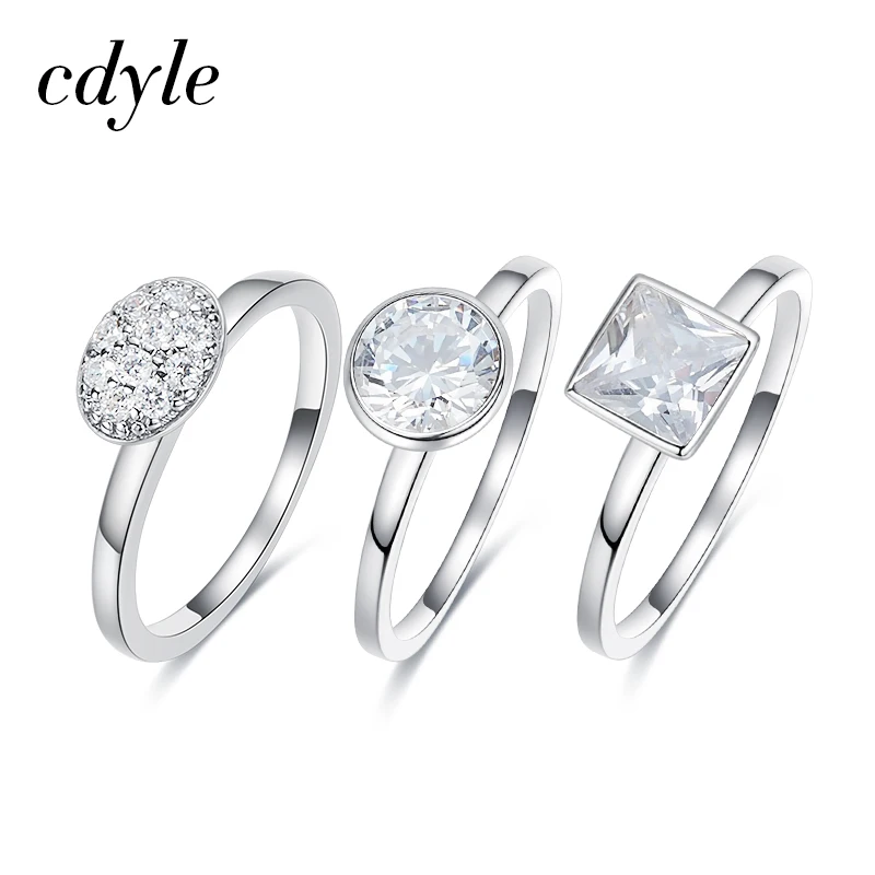 

Cdyle Crystals from Swarovski Women Rings Set S925 Sterling Silver Fashion Jewelry Rings Set Wedding Engagement Bijoux New