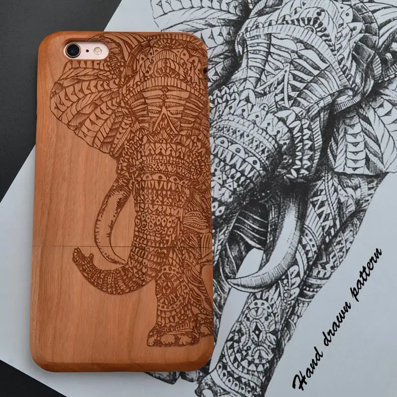 Lion and Elephant New Natural Wooden Skin Phone Case For iPhone 8 X 7 6 6S plus
