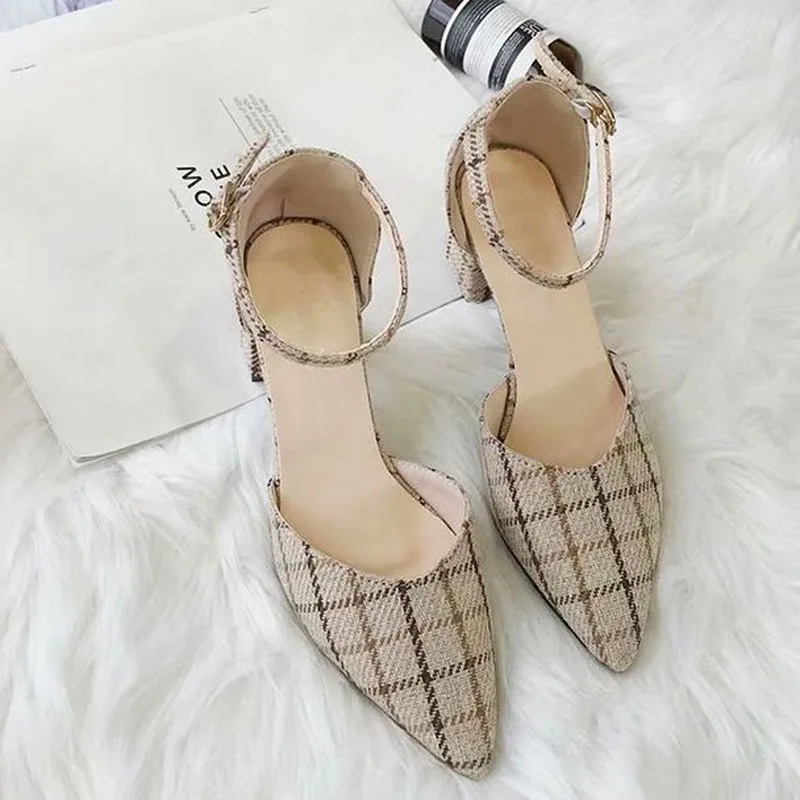 

HEE GRAND 2019 New Spring Women Gingham Square Heels Pumps Comfortable Fashion Styles Slip On Shallow Shoes Size 35-39 XWD7564