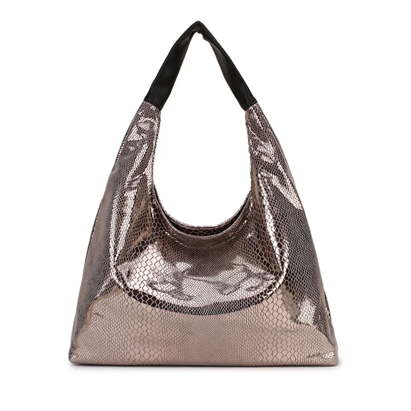 Модные женские кожаные сумки Хобо золотые серебряные женские сумки через плечо большие дамские ручные сумки женские сумки через плечо для женщин - Цвет: silver