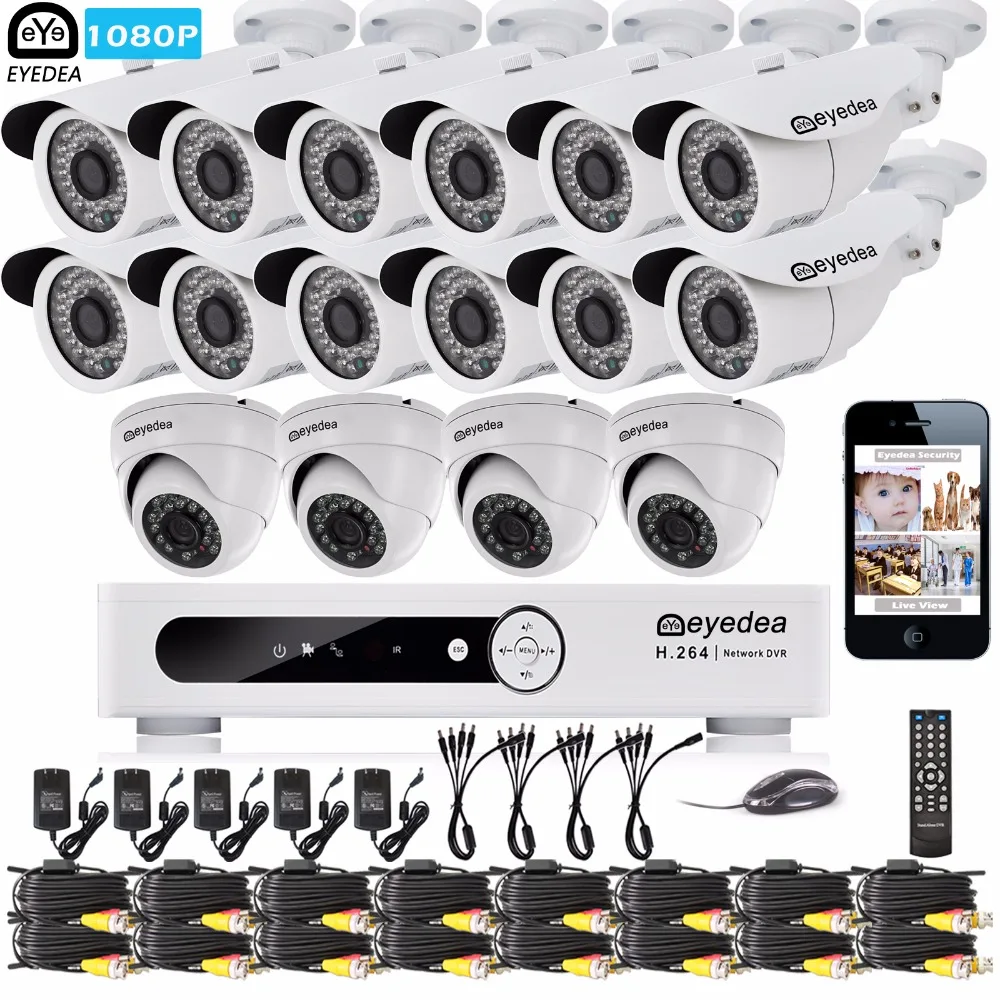 

Eyedea 16CH Email Alert DVR 1080P 2.0MP 12 Bullet 4 Dome Outdoor LED Night Vision CCTV Security Camera Video Surveillance System
