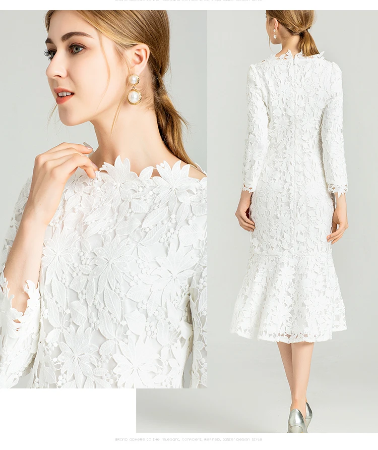Женские Элегантные вечерние белые вечерние платья в стиле русалки, платья для выпускного вечера, кружевные вечерние платья с длинными рукавами, vestido de noiva
