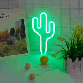 

Creative Cactus Shape 3D LED Night Light Neon Sign Battery Powered Plug in Bedside Table Wall Lamp Decorative Kids Gift Toy