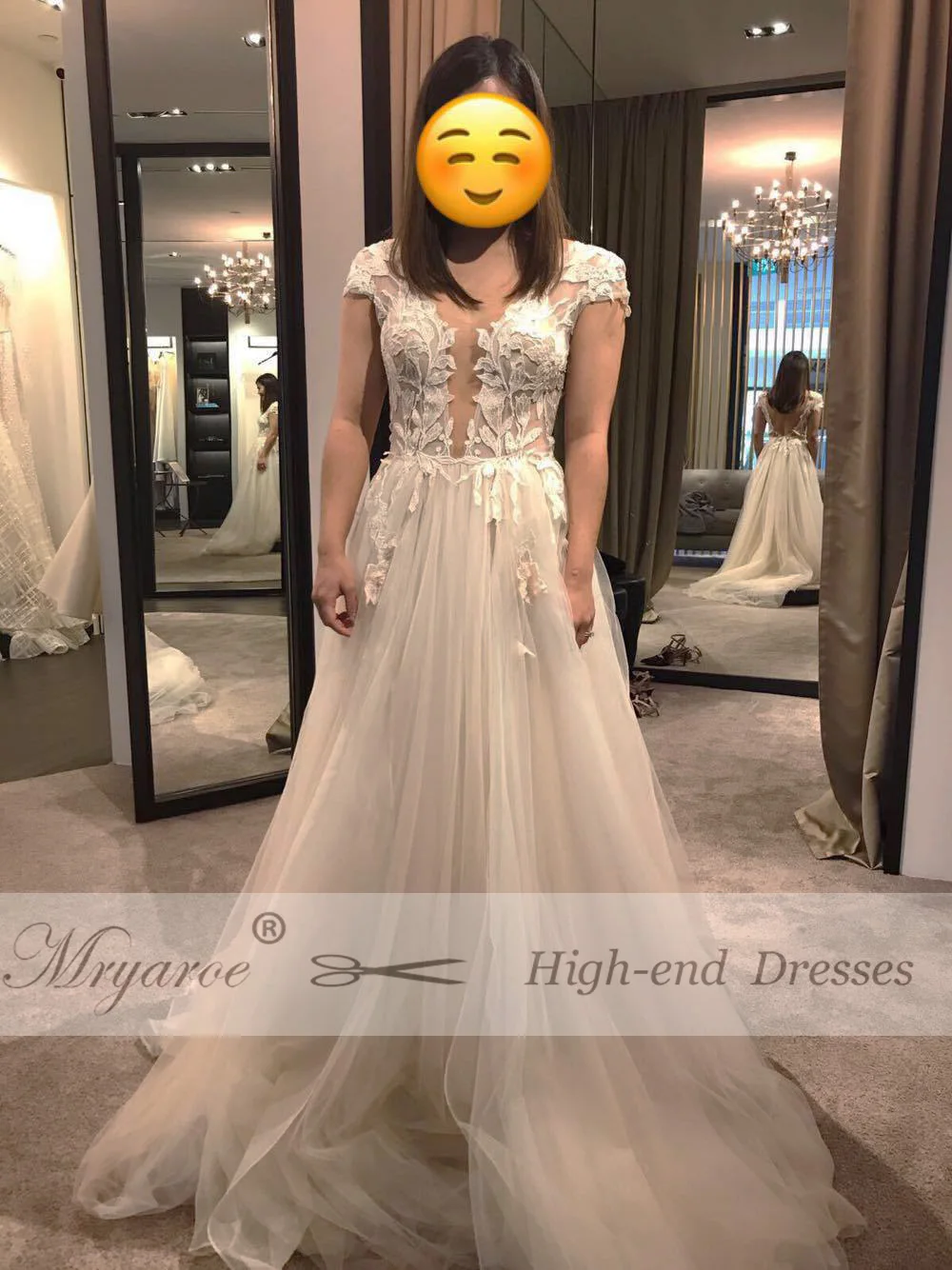 Mryarce Sexy V Neck Lace Appliques Tulle A Line Open Legs Open Back Wedding Dress Bridal Gowns  (5)