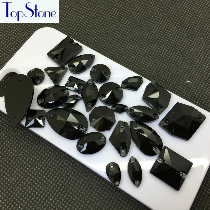

Jet Black Color Glass Crystal Sew on Rhinestones Flatback Drop,Oval,Rivoli More Shapes Sew-on Stone Diy Dress Clothing Making