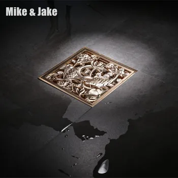 

10*10cm Gold brush Brass floor drain Bathroom Square Shower Floor Drain Trap Waste Grate With Hair Strainer anti smelly drains