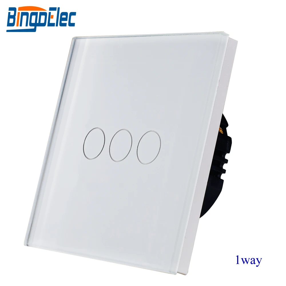 

white crystal toughened glass panel 3gang 1way touch light switch,wall switch
