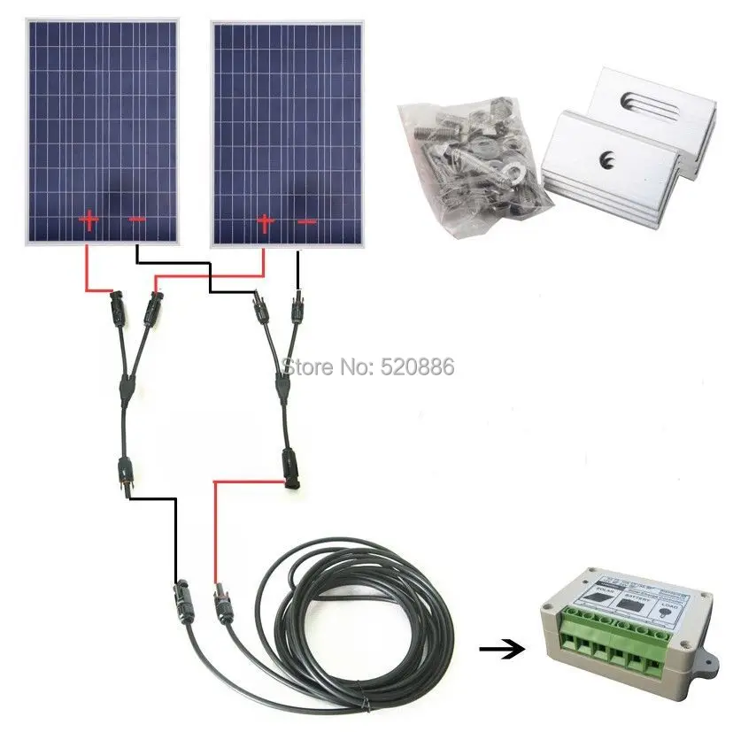 

200w off grid solar system with 2 piece 100w solar panel, solar cell panel & mounting, charge 12v/24v battery of RV boat, car