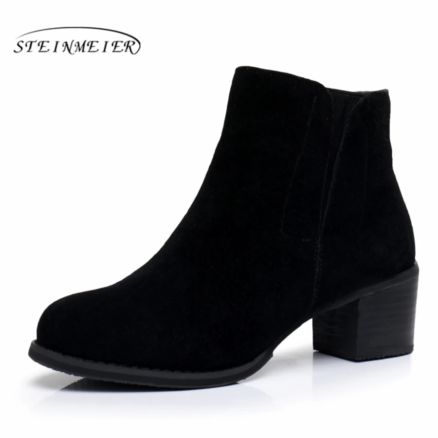 

Genuine Leather Ankle Boots Comfortable quality soft Shoes Brand Designer Handmade grey black US size 9.5 with fur 2018 spring
