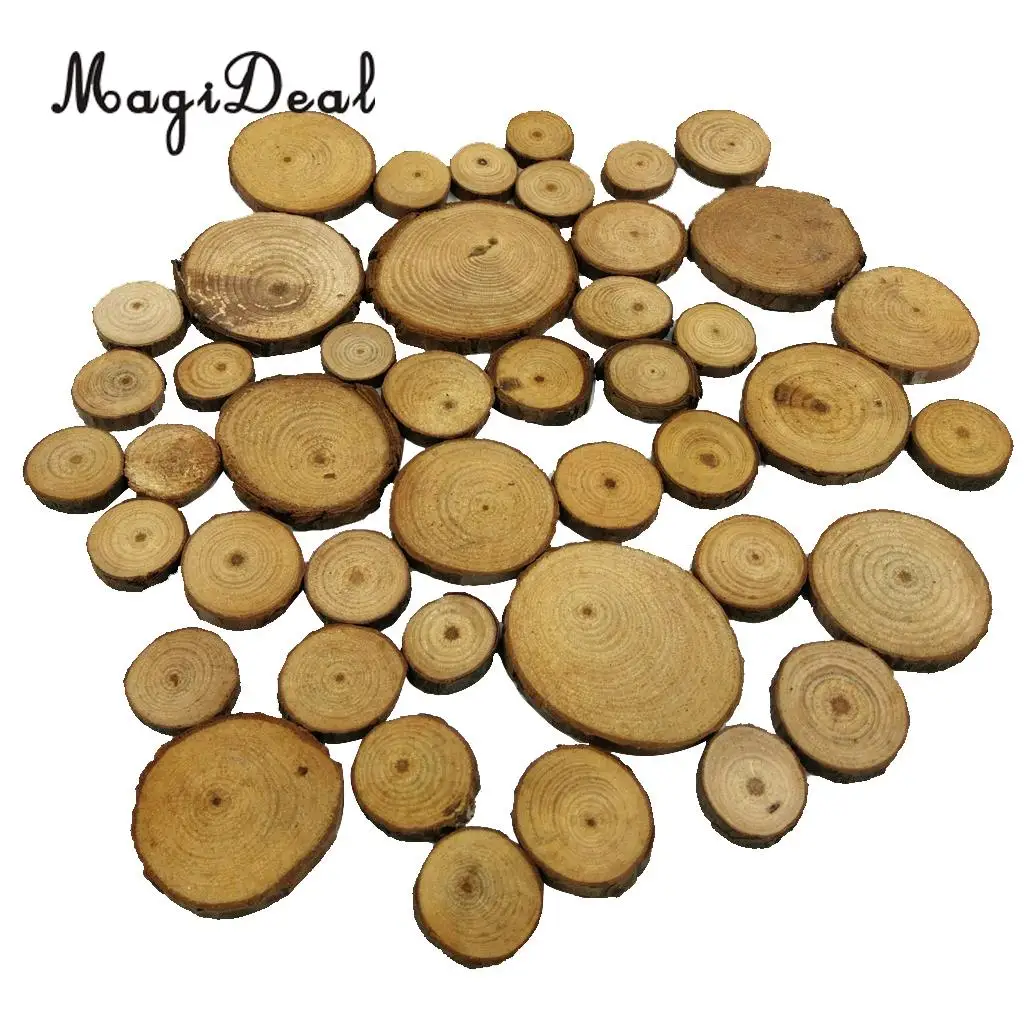 

50Pcs 20-40mm Mixed Mini Wood Tree Slices Pine Log Slices Natural Rustic Craft Wedding Christmas Centerpiece Decoration