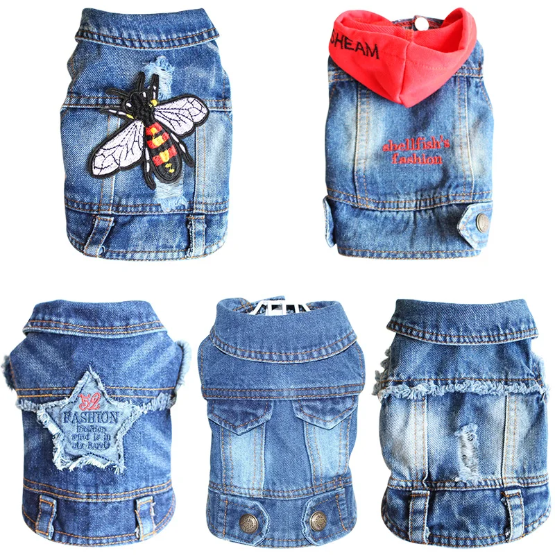 

2019 New Denim Pet Dog Clothes Hole Cowboy Jean Clothes for Small Dogs Autumn Chihuahua Dog Jacket Pets Coat Puppy Cool Shirt 35