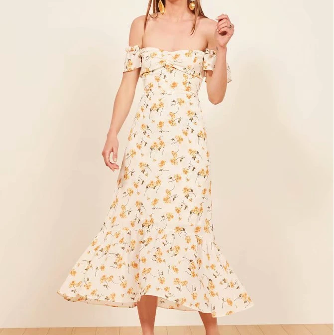

2019 New Summer Women Dress Beach Style Floral Print Short Trumpet / Mermaid Slash Neck Long Dress