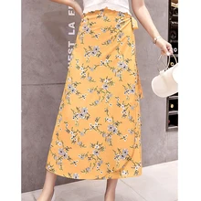 Юбка Цветочный стиль колледжа юбка-пояс богемная средняя длинная цветной шифоновый Высокая талия приталенная пляжная юбка шнуровка Винтаж