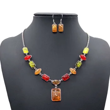

free shipping charming Tibet silver Baltic Ambers beeswax Necklace Earrings Set Fashion drop pendant