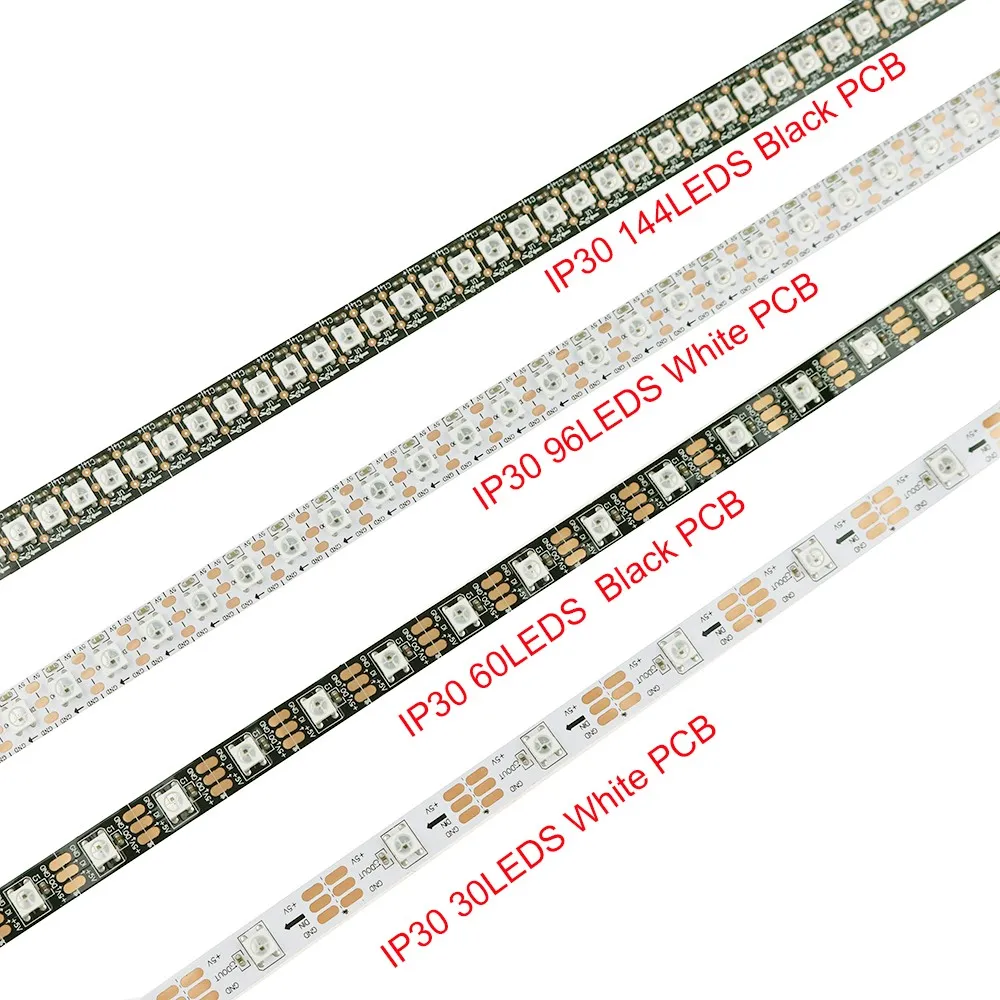 1 М 5 М WS2812B светодиодные полосы 30/60/74/90/96/144 светодиодов DC5V dearm цвет пикселя полоса Черный Белый PCB WS2812 IC мульти модель быстрый корабль светодиодная лента светодиодные ленты KH