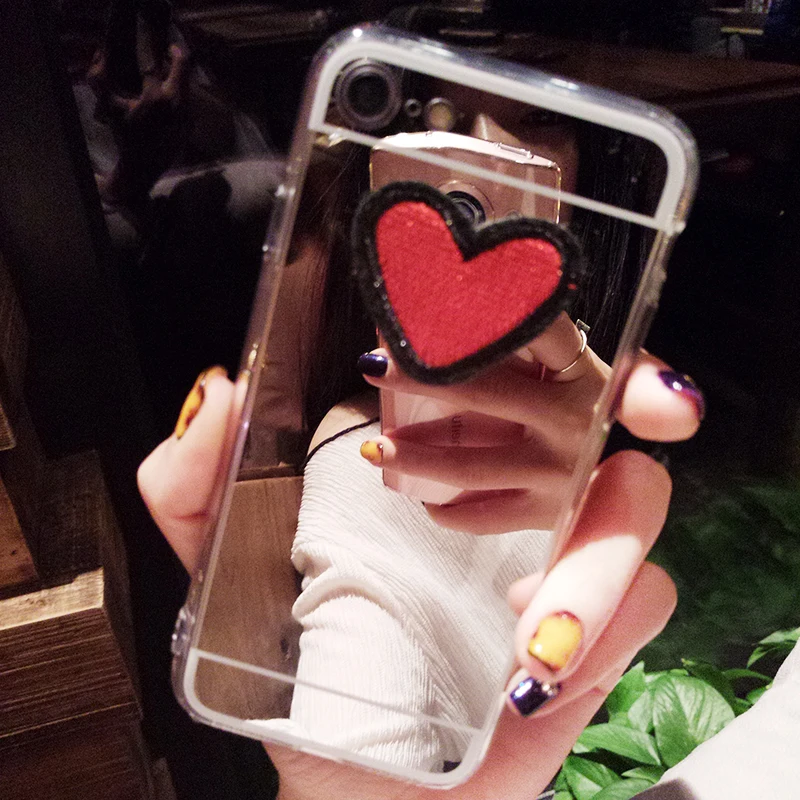 Aoweziic Simple For iphoneXS MAX XR 6s phone case mirror face love X silica gel full package anti 7 8Plus protection cover women