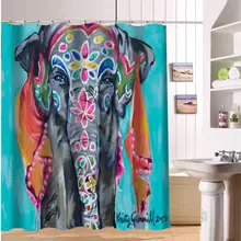 Custom Colorful elephant print Fabric Modern Shower Curtain eco-friendly Waterproof bathroom curtain With hole Free Shipping