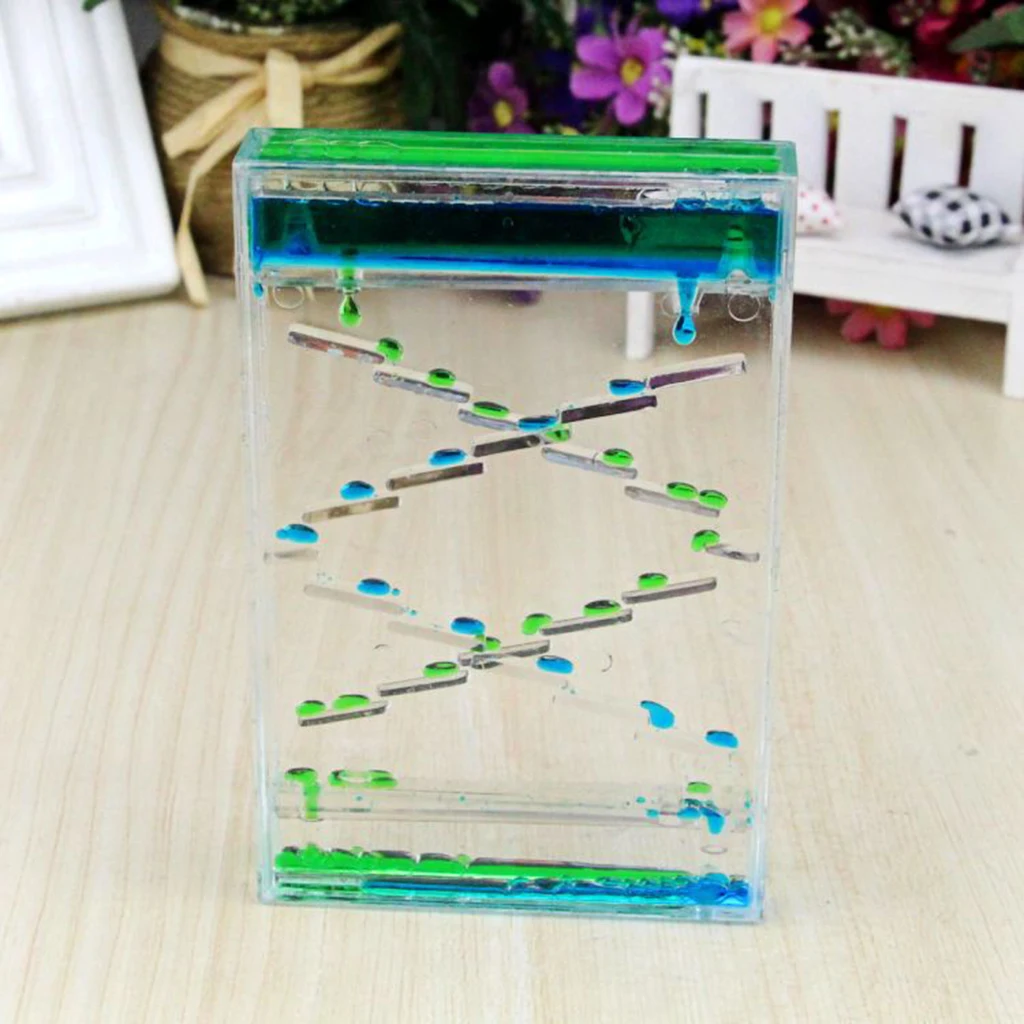 Square Slide Floating Mix Colored Oil Hourglass Bubbler Motion Timer Sensory Toy Home Decor -Blue + Green