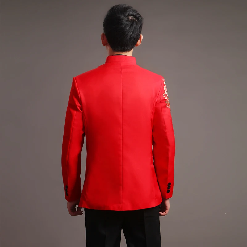 Современный Cheongsam Топ Vestido традиционная одежда для жениха Ципао Красная Вышивка