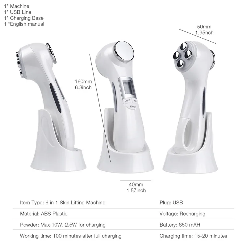 6 в 1 светодиодный RF фотон терапия лица лифтинг кожи омоложения вибрационное устройство машина EMS ионная микротоковая мезотерапия массажер