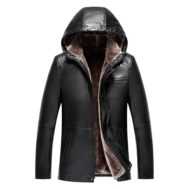 

8887 New Fashion Sheepskin Genuine Leather Hooded Coat Winter Lamb Fur Coat Leather Jacket Men Winter Clothing