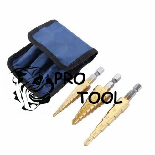 

3pcs Hss Cone Step Drill Bit Metal Wood Hole Cutter Titanium Coated Sae Cone Drill Bit 3/16"-1/2'' 1/4"-3/4'' 1/8"-1/2'' + Punch