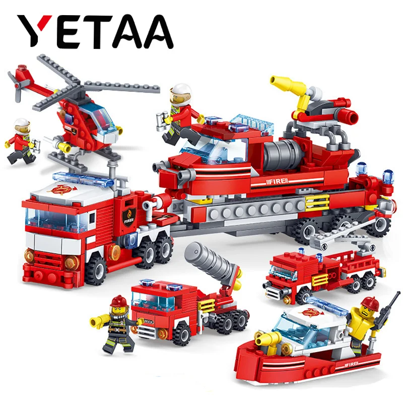 

YETAA Truck Helicopter Firefighting Minecraft Building Blocks FireFighter Gifts Blocks Toys for Children legofigure Blocks Brick